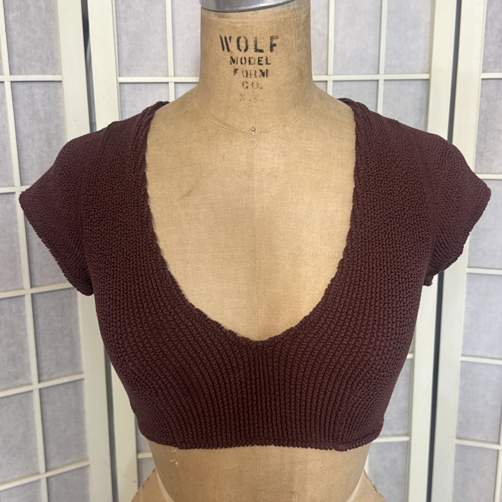 Victoria's Secret Swim Crinkle Short-Sleeve Bikini Top Sz XS/SM NWT